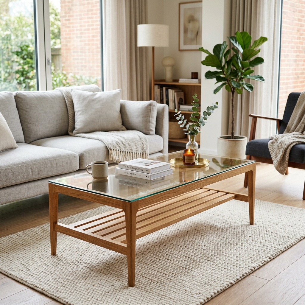 Coffee Table Kaca Kayu